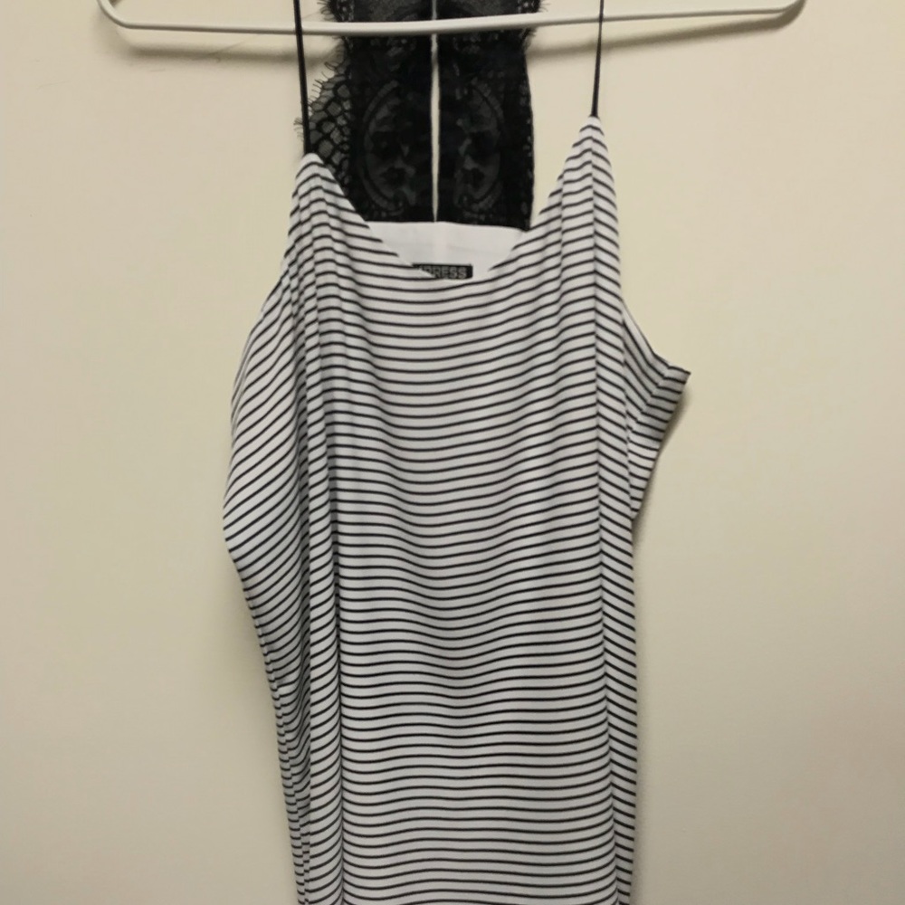 Express White And Black Striped Flowy Cami