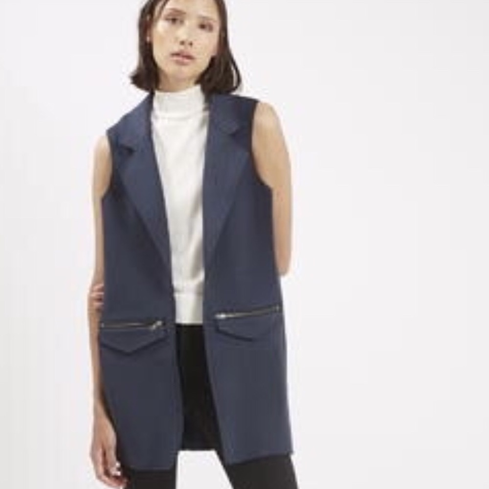 Topshop Utility Long Blue Vest
