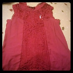 Boutique top maroon size large lace