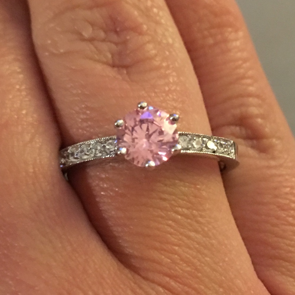 Sterling Silver and Pink CZ Engagement Ring