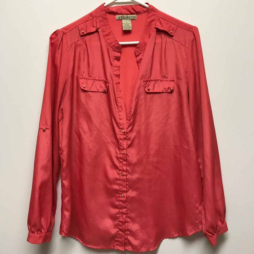 Gorgeous Red Orange Blouse with Gold Buttons