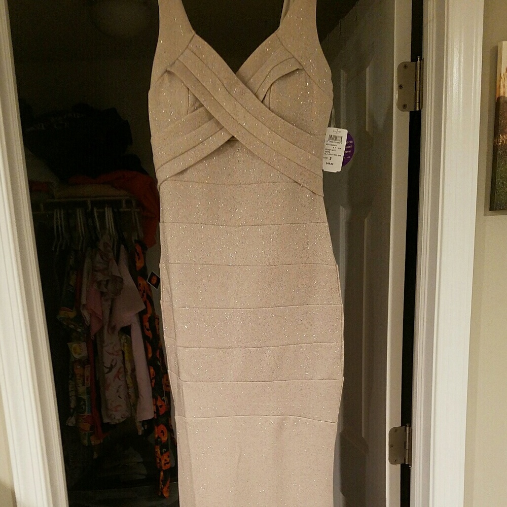 taupe glitter prom dress