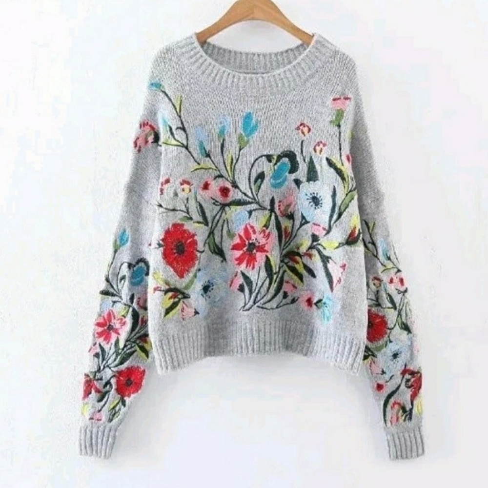 ⚡Lowest 1 Left⚡Embroided sweater 🌸🌼🌺🌹 - Picture 4 of 7