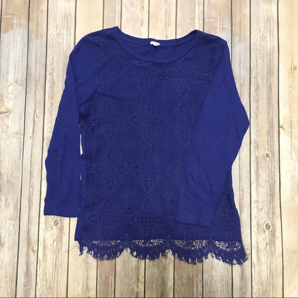 JCREW LARGE Lace overlay Long Sleeve Tee
