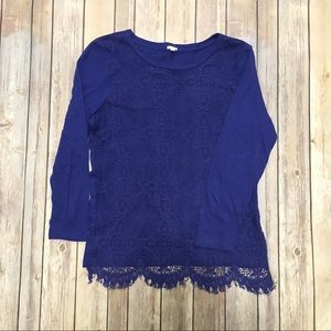JCREW LARGE Lace overlay Long Sleeve Tee