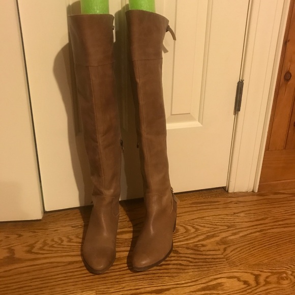 Joyfolis Shoes - Over the knee tan lace up boots.