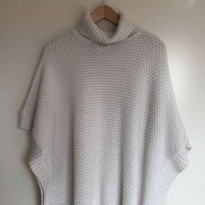 Forever 21 Knit Blanket Poncho Cream Turtleneck