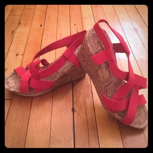 CORAL STRAPPY WEDGE SANDALS