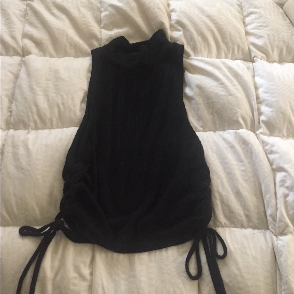 Black ribbed turtleneck tank top