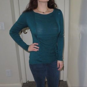 Long Sleeve Ruched Turquoise Sweater