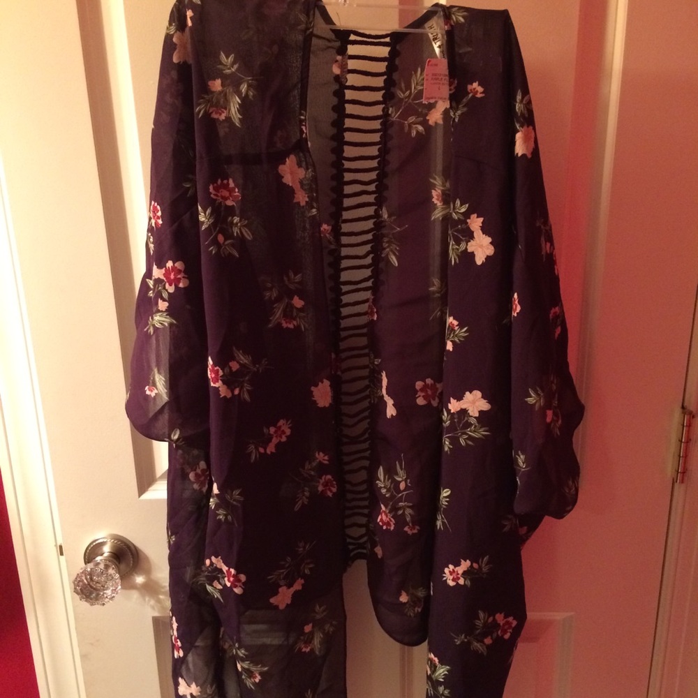Sheer floral open blouse