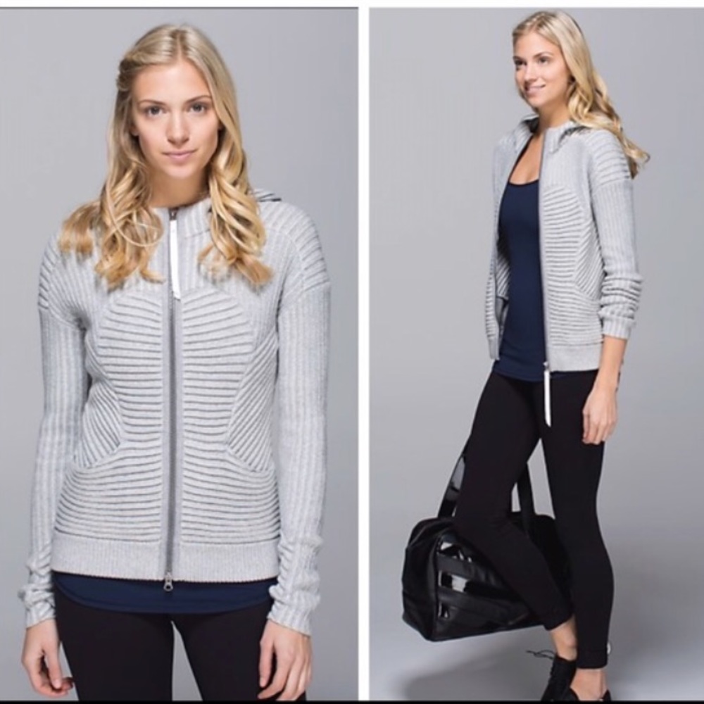 Lululemon Gray "Embrace" knit hoodie sweater