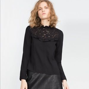 Zara Black Victorian Frill Blouse