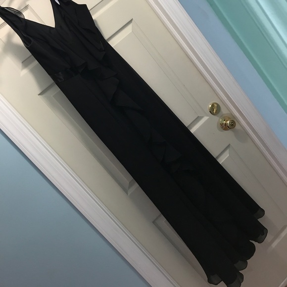 Black Gown with Ruffle Down Back - Picture 4 of 5