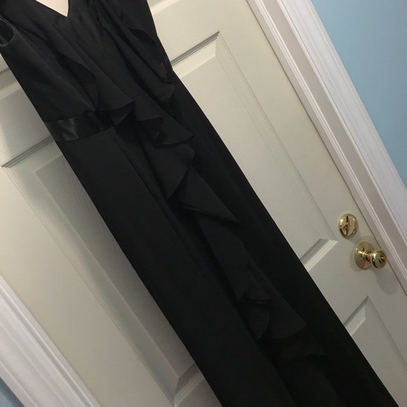 Black Gown with Ruffle Down Back - Picture 5 of 5