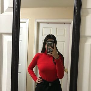 Red turtle neck sweater