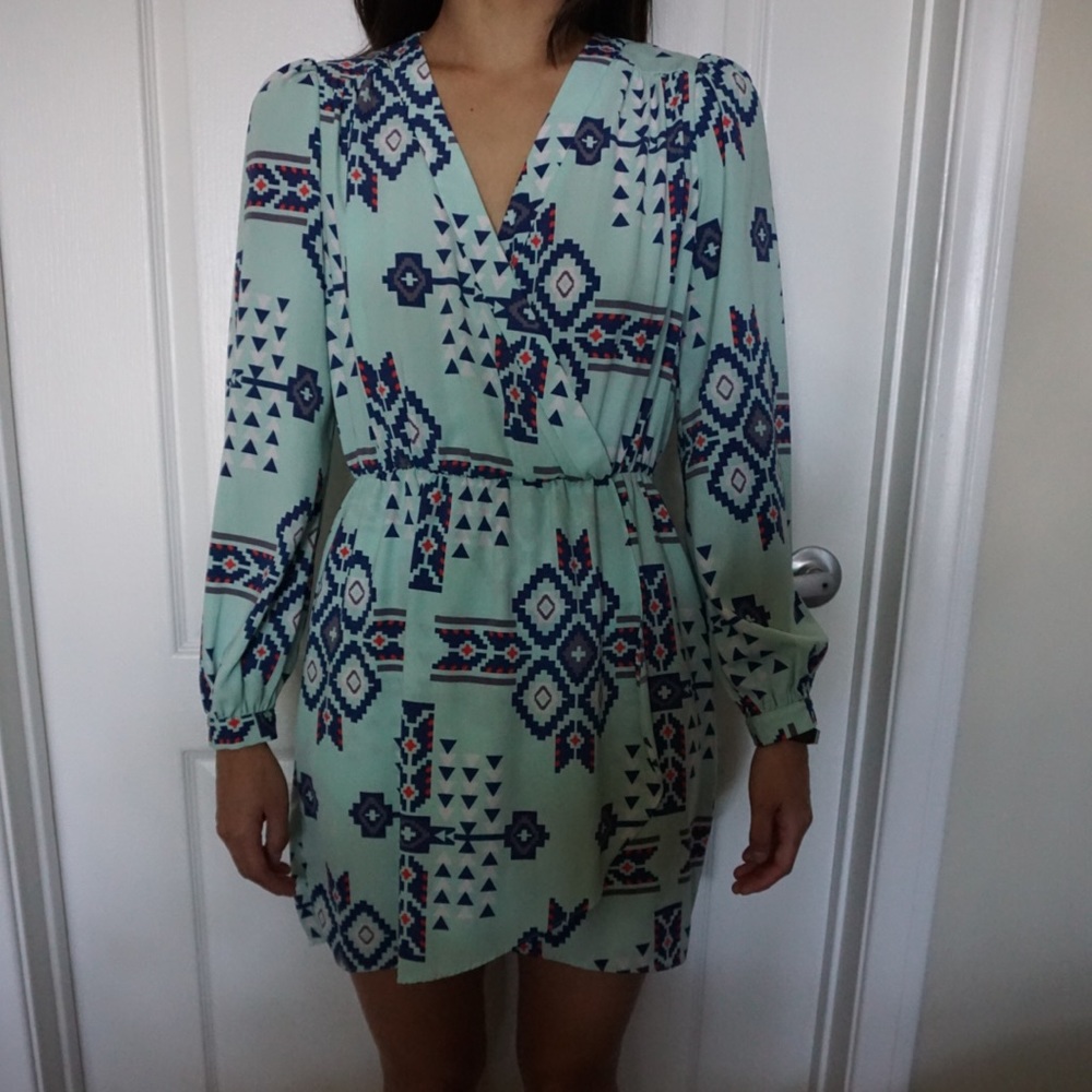 Tribal print long sleeve dress