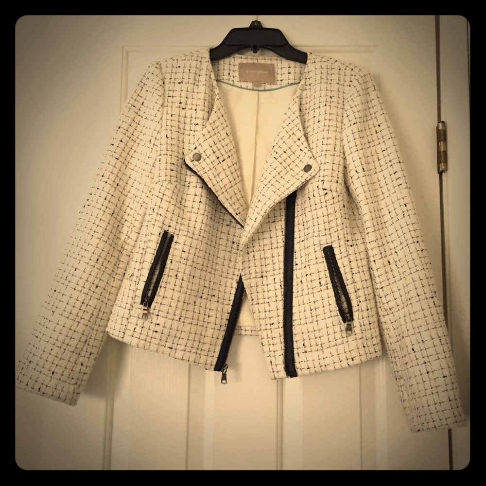 Banana Republic White Boucle Moto Jacket