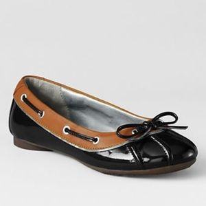 LANDS' END Girls Patent Leather Black Ballet Flats