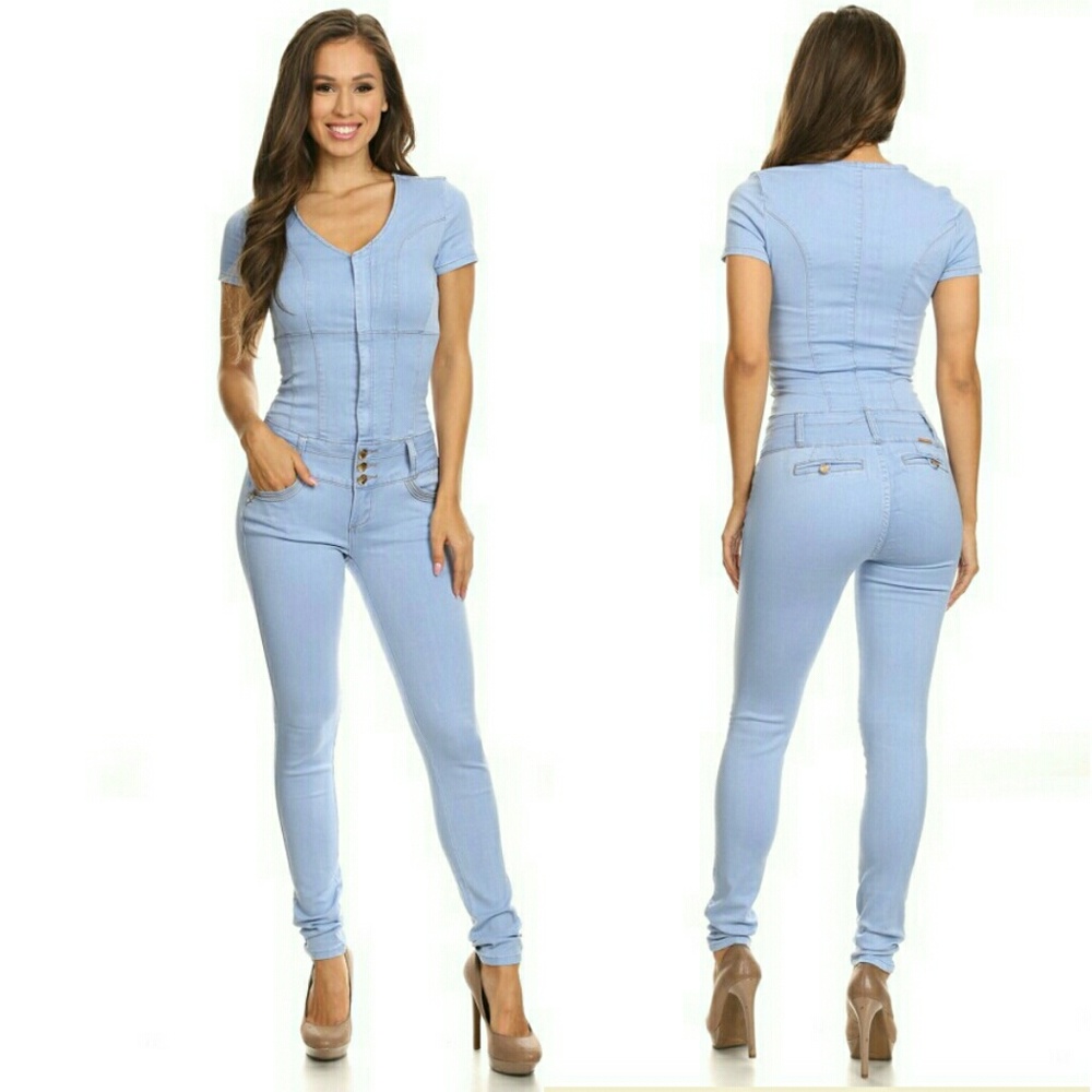 Light blue wash body suit jumpsuit