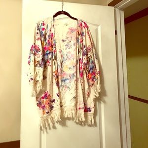 Fringe floral kimono