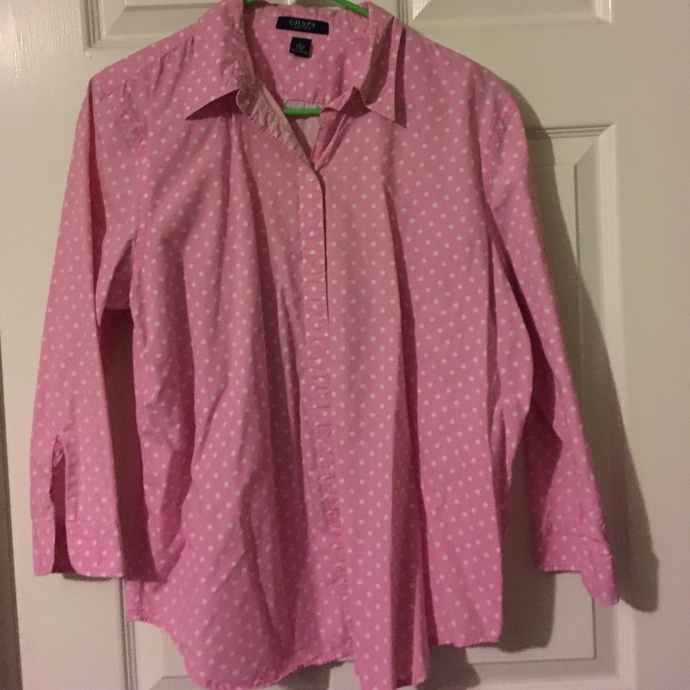 Ralph Lauren Chaps pink and white polka dot blouse