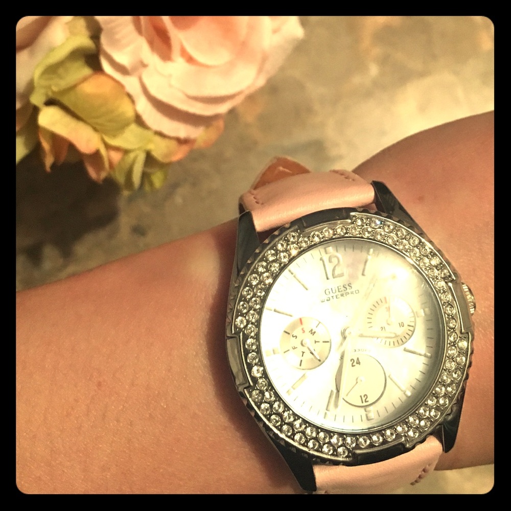 GUESS Pink Leather Watch