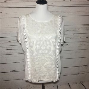 J.Crew White Boho Embroidered Tassel Top