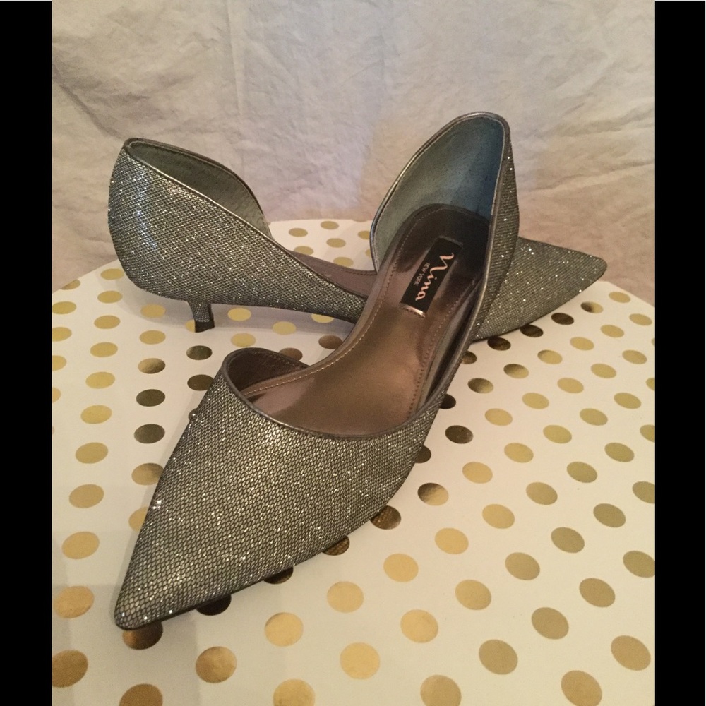 Nina silver,  kitten heel shoes like new