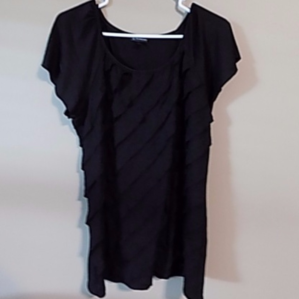 Black Ruffle Front Top