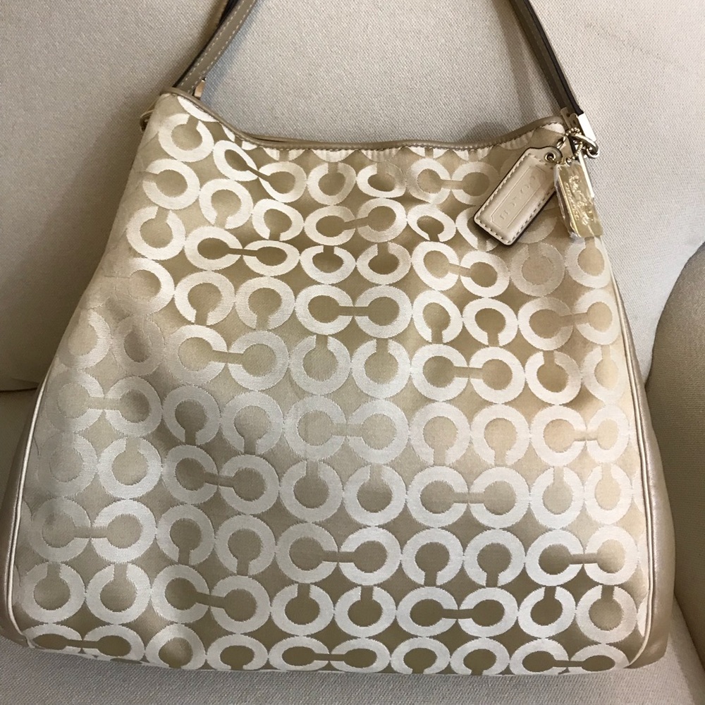 Coach Madison Op Art Sateen Phoebe Small Tan Beige