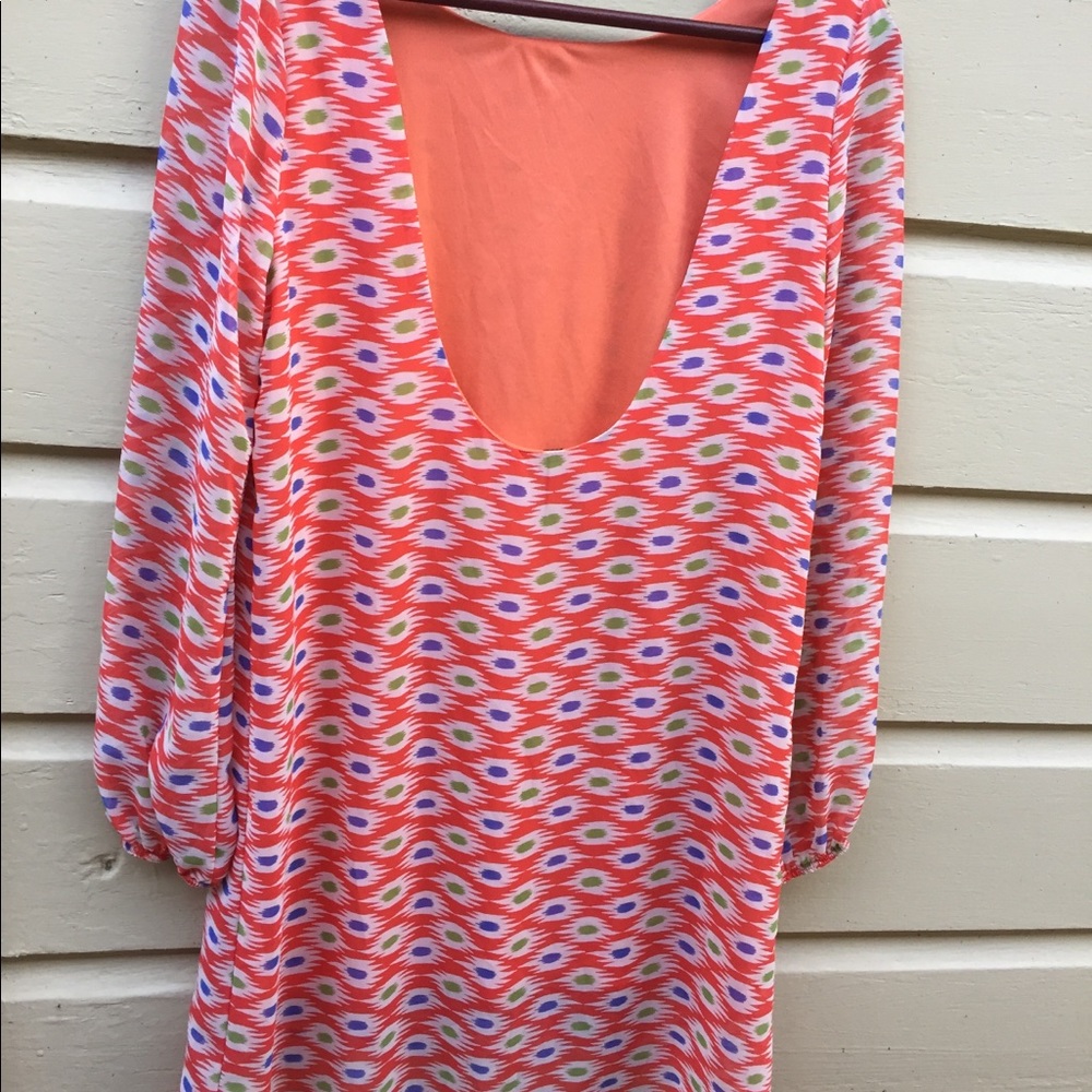 Orange and multi color silk dress with low back
