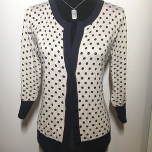 Navy and Beige Polkadot Buttondown Cardigan