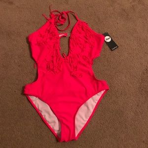 One Piece Halter Swimsuit with Fringes