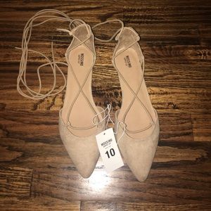 Tan lace up flats