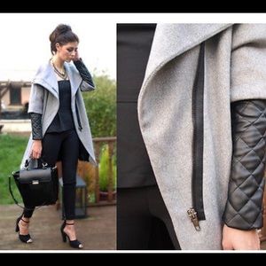 Zara ICONIC WOOL coat with leather quilted sleeves
