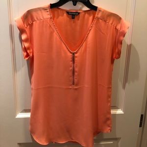 Peach/coral zipper vneck blouse