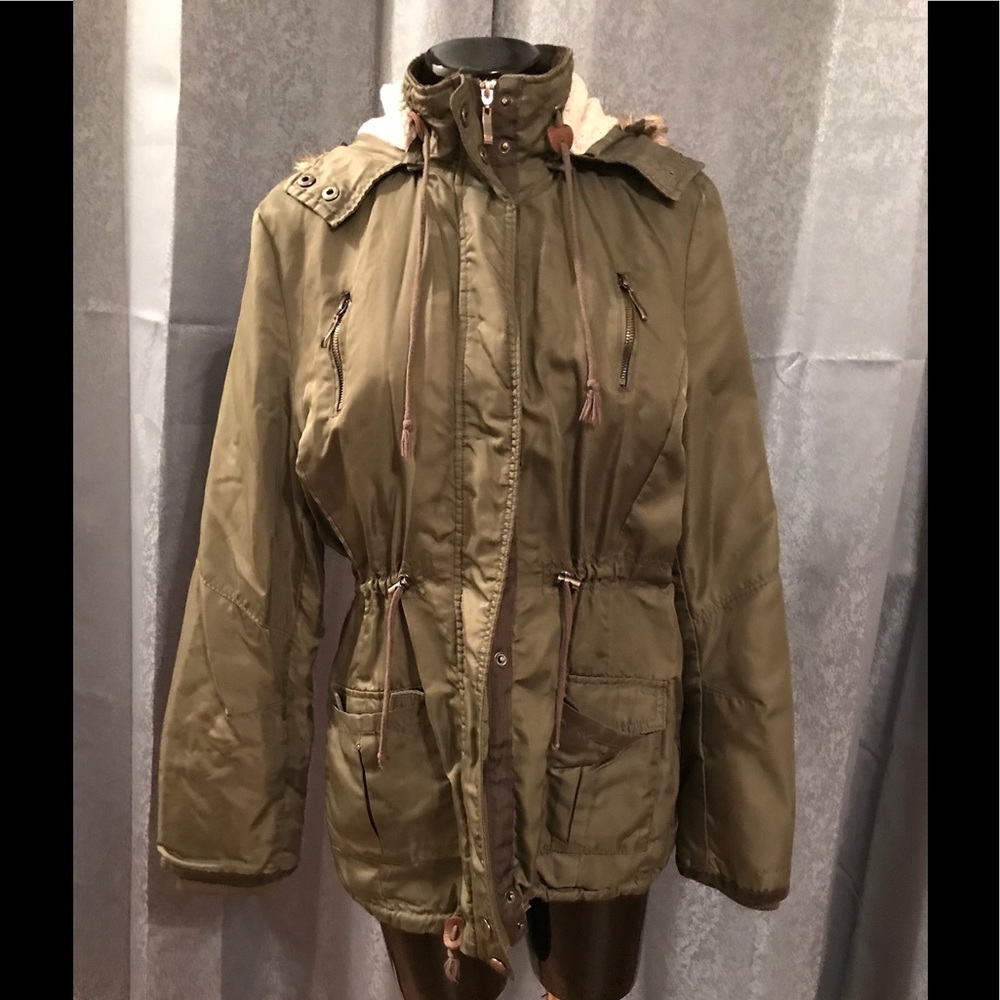 Hunter green fur lined coat