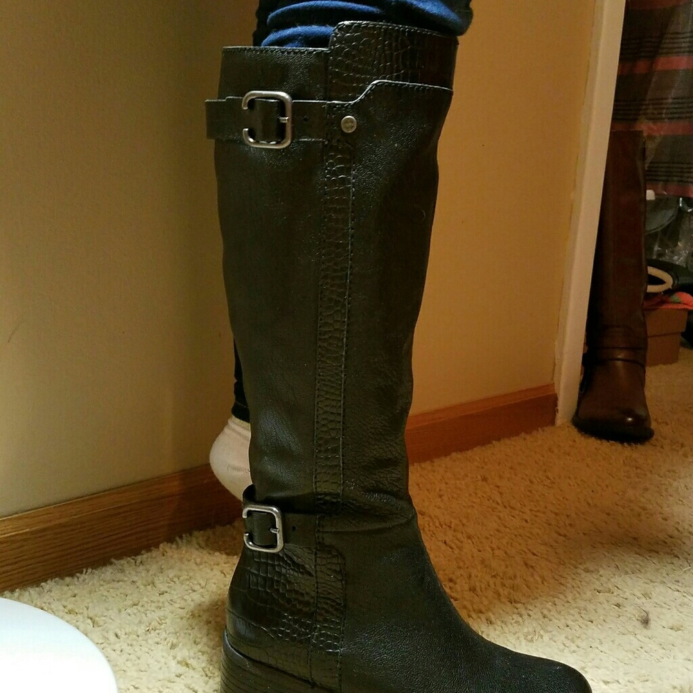 black knee high leather/croco boots