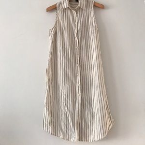 Collared stripe dress w/ high slit
