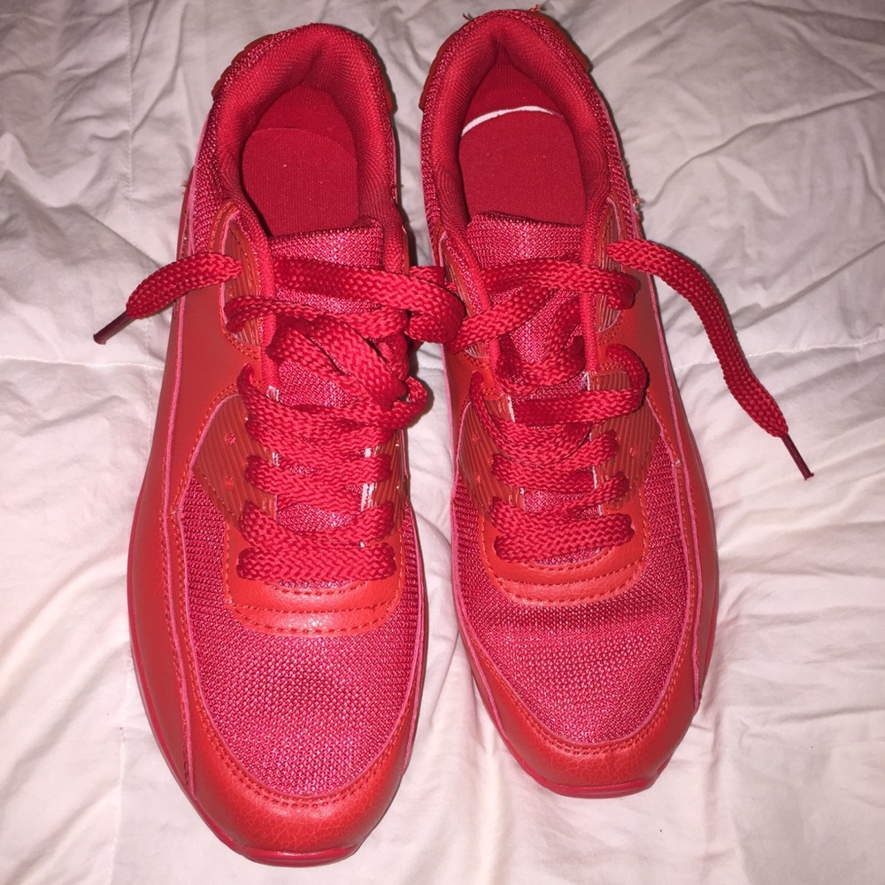 All red sneakers