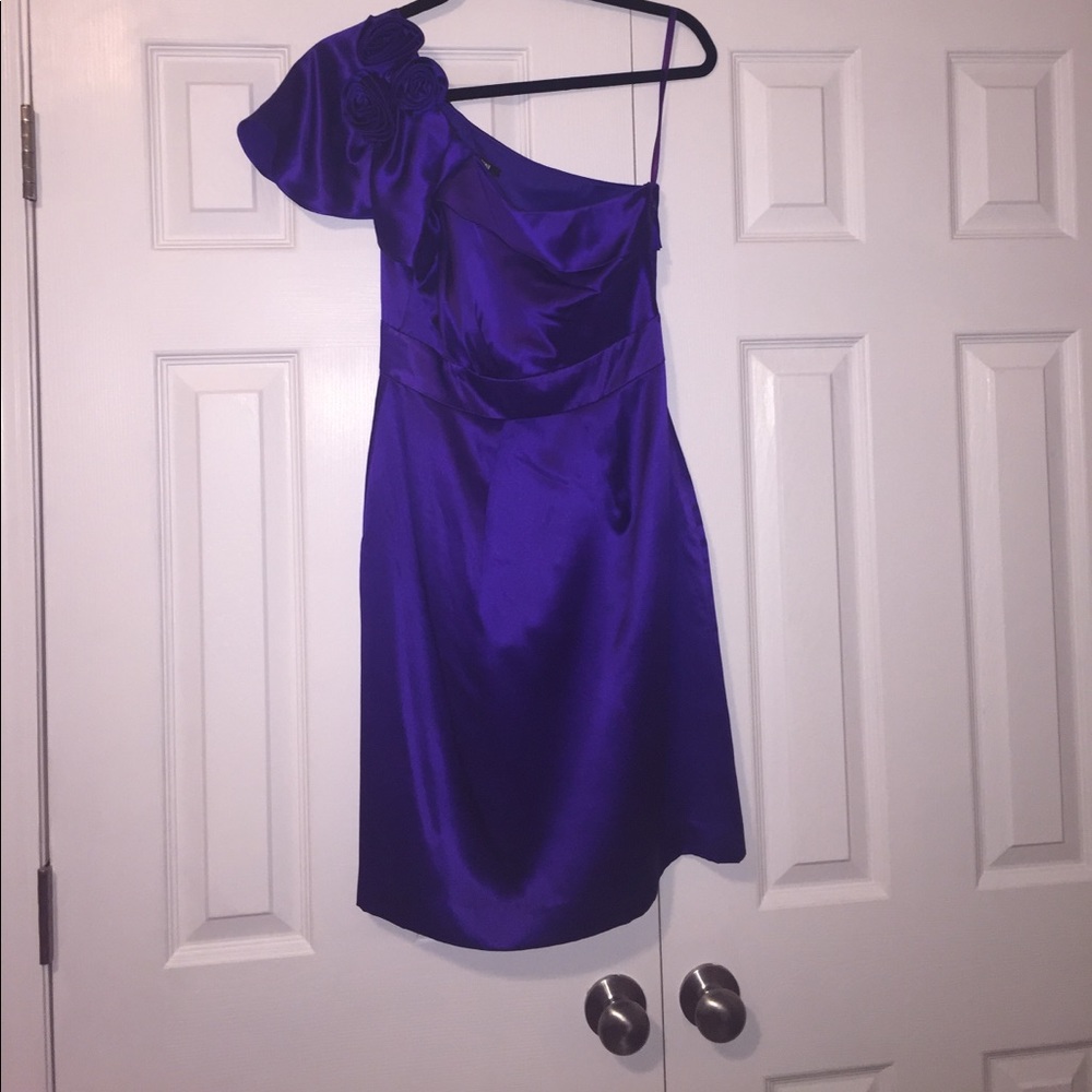 Off the shoulder purple satin cocktail dress