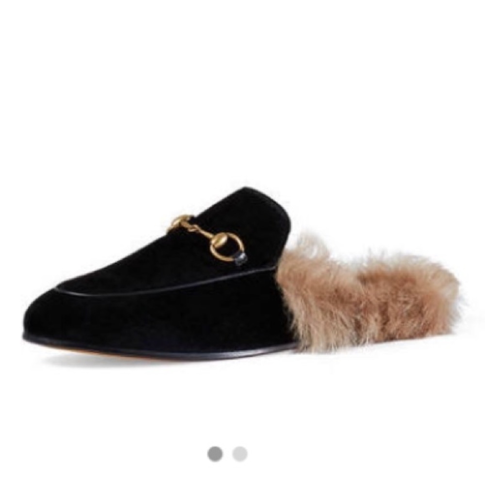 Gucci womans princtowen fur-lined velvet mules