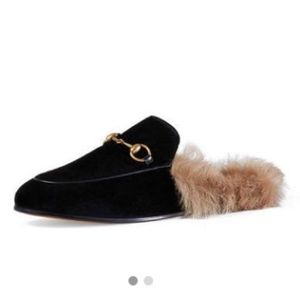 Gucci womans princtowen fur-lined velvet mules