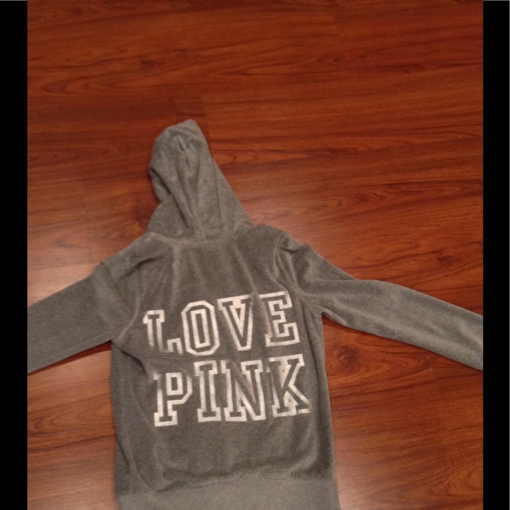 Pink Light Gray Velour Zipper up Hoodie - Picture 1 of 1