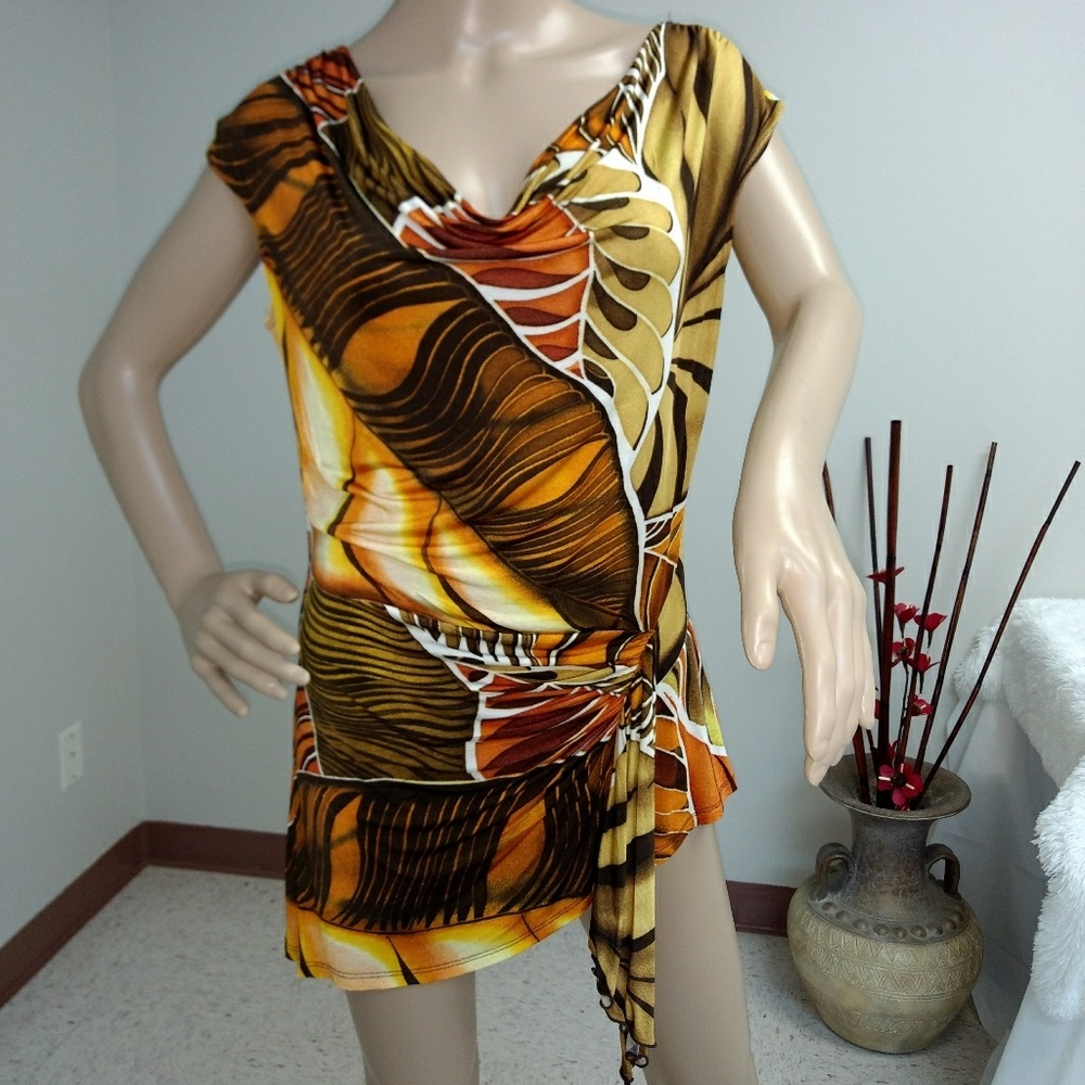 Cache Women's Tropical Print Scoop Neck Top Large