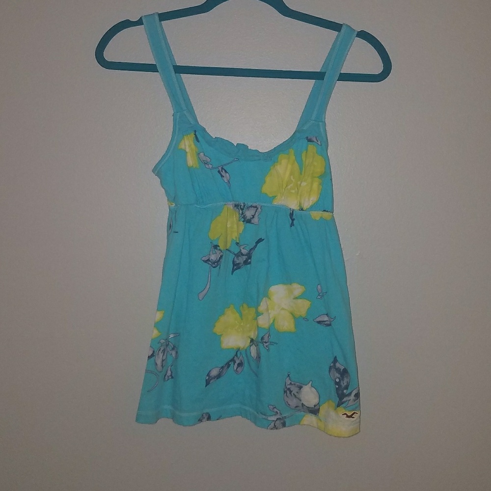 Hollister teal floral babydoll tank