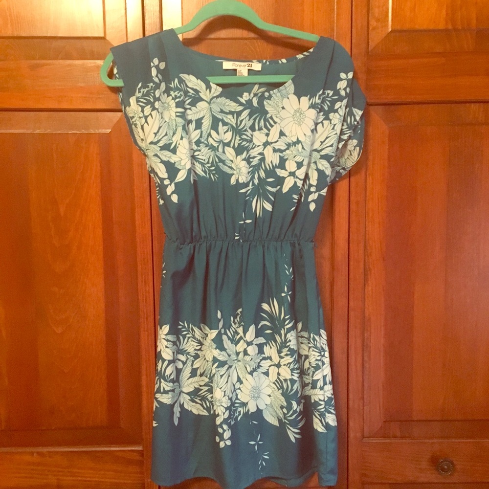 Teal and white floral dress