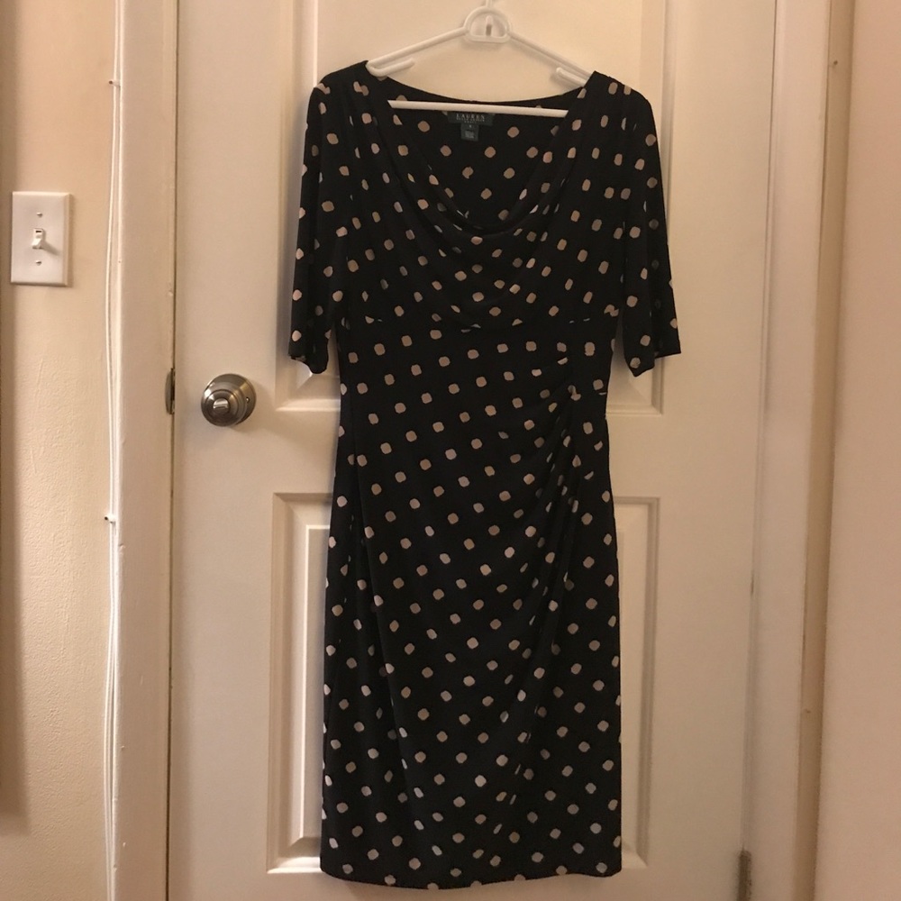 Polka dot tan and black dress