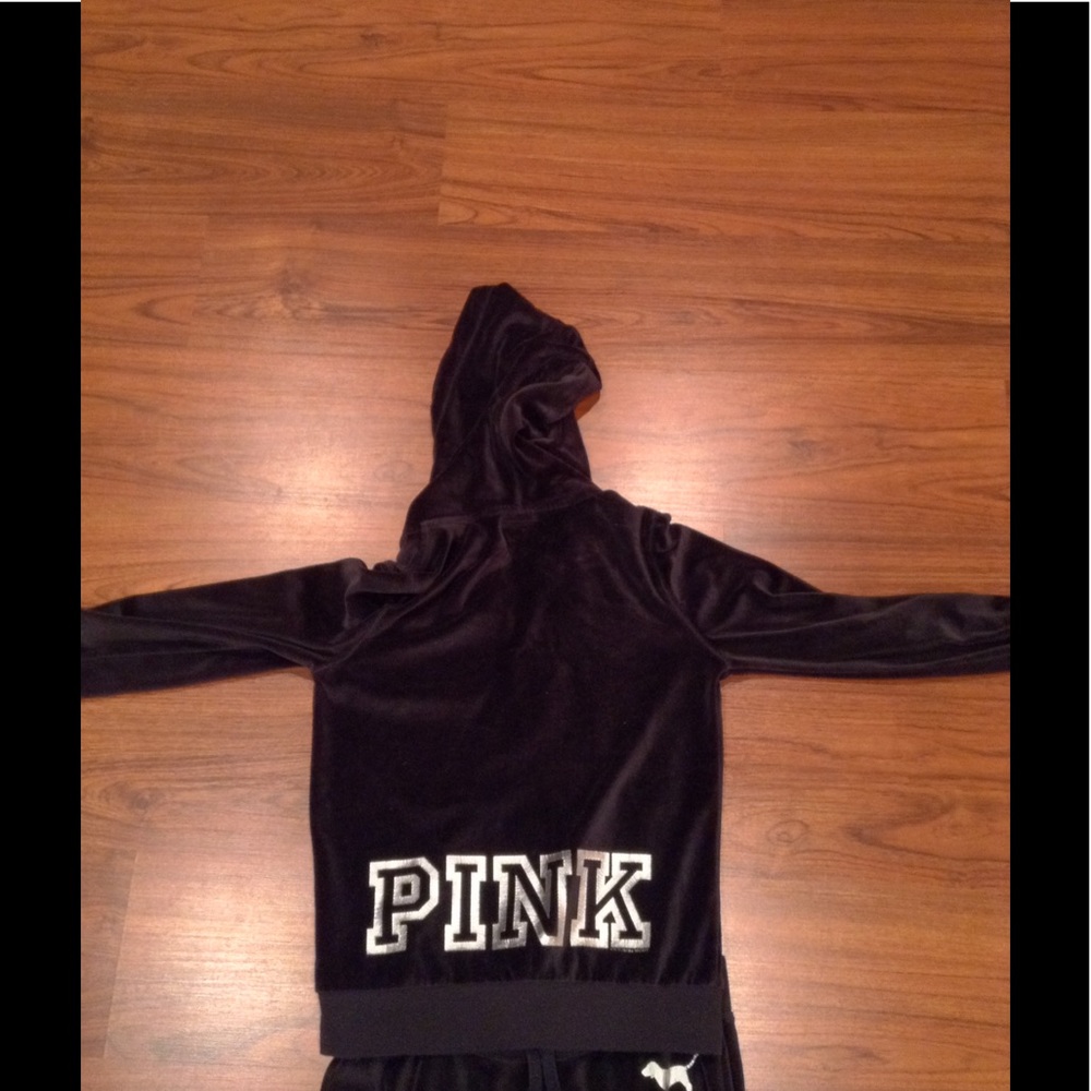 Black Velour Pink Zip up Hoodie
